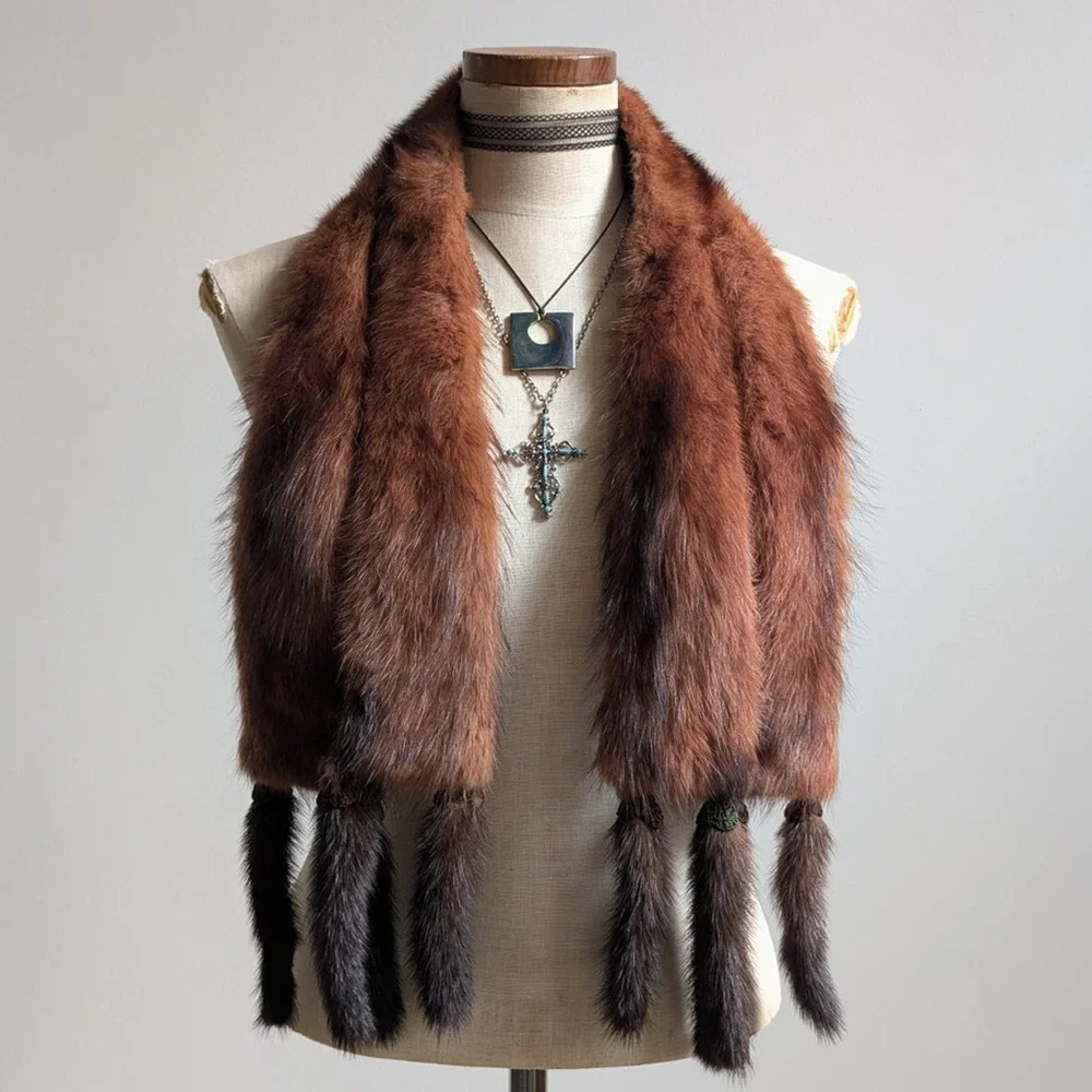 Vintage Red Mink Fur Stole Glam Mobwife Shrug Luxury Scarf Shawl Furry Collar